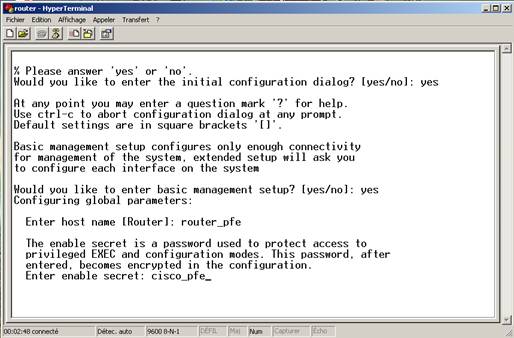 Interface de configuration du routeur avec Hyperterminal