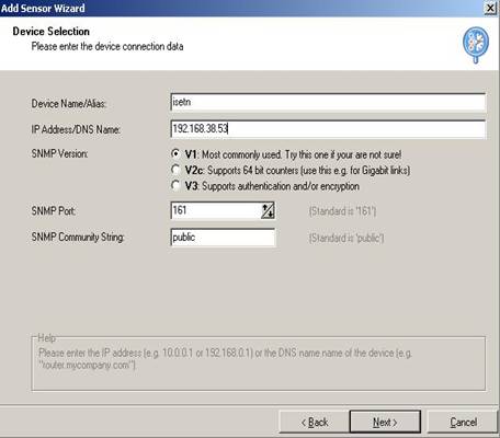 nom de l'�quipement, l'adresse IP, la version de SNMP